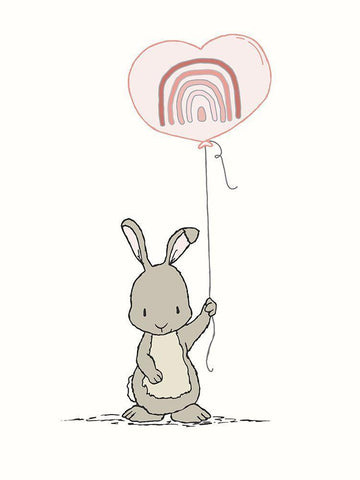 Bunny Heart Balloon Black Ornate Wood Framed Art Print with Double Matting by Sweet Melody Designs
