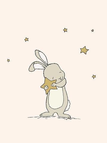 Bunny Holds A Star White Modern Wood Framed Art Print with Double Matting by Sweet Melody Designs