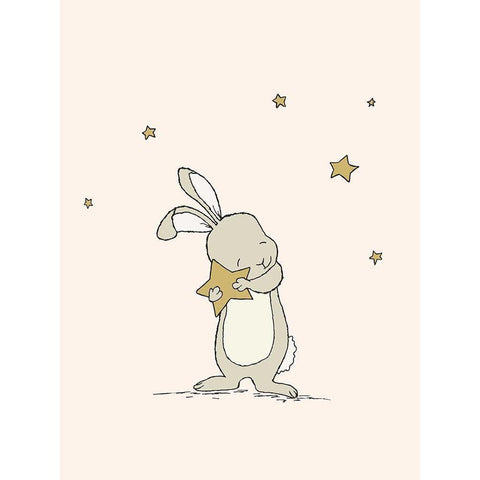 Bunny Holds A Star Black Modern Wood Framed Art Print by Sweet Melody Designs
