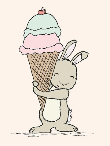 Bunny Ice Cream White Modern Wood Framed Art Print with Double Matting by Sweet Melody Designs
