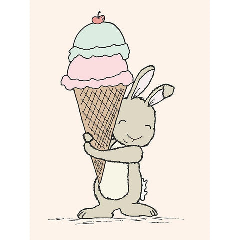 Bunny Ice Cream White Modern Wood Framed Art Print by Sweet Melody Designs