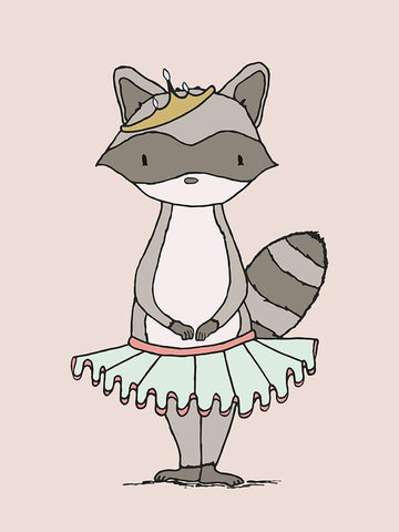 Raccoon Princess White Modern Wood Framed Art Print with Double Matting by Sweet Melody Designs
