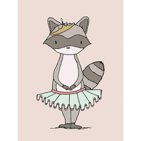 Raccoon Princess White Modern Wood Framed Art Print by Sweet Melody Designs