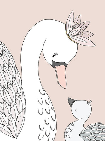 Swan Mama Baby Black Ornate Wood Framed Art Print with Double Matting by Sweet Melody Designs