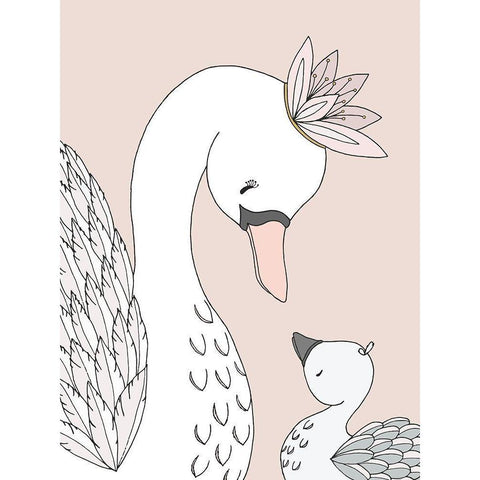 Swan Mama Baby Gold Ornate Wood Framed Art Print with Double Matting by Sweet Melody Designs
