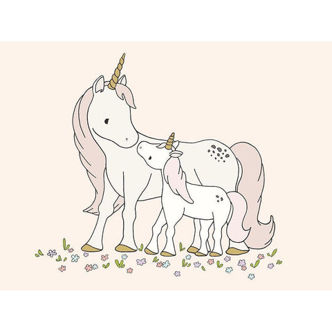 Unicorn Mama and Baby Black Modern Wood Framed Art Print with Double Matting by Sweet Melody Designs
