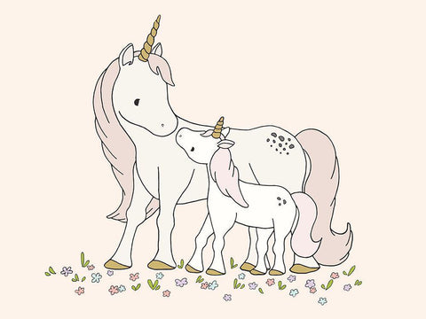Unicorn Mama and Baby White Modern Wood Framed Art Print with Double Matting by Sweet Melody Designs