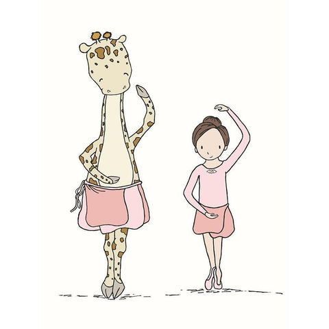 Girl And Giraffe Ballerina Gold Ornate Wood Framed Art Print with Double Matting by Sweet Melody Designs