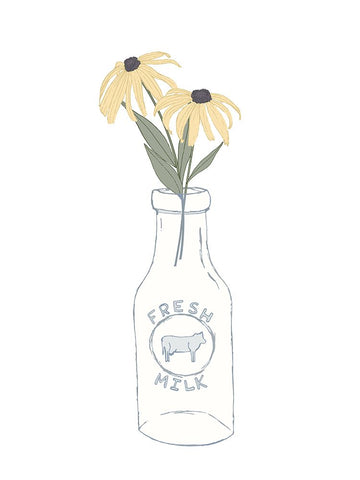 Milk Bottle Flowers Black Modern Wood Framed Art Print by Sweet Melody Designs