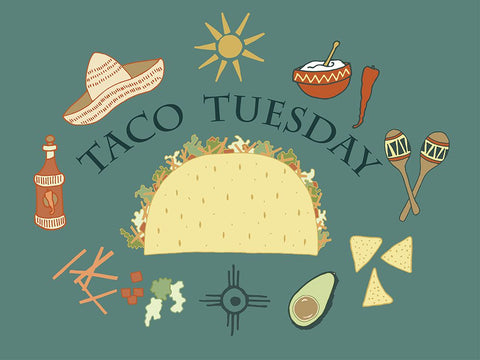 Taco Tuesday Black Ornate Wood Framed Art Print with Double Matting by Sweet Melody Designs