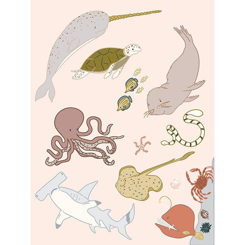 Sea Creatures White Modern Wood Framed Art Print by Sweet Melody Designs