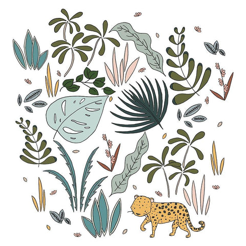 Botanical Jungle Leopard Black Modern Wood Framed Art Print with Double Matting by Sweet Melody Designs