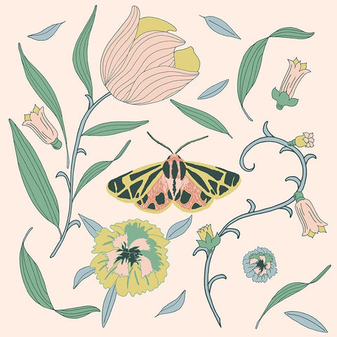 Botanical Tiger Moth Black Ornate Wood Framed Art Print with Double Matting by Sweet Melody Designs