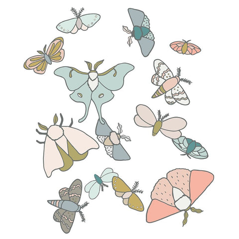 Moths Flutter White Modern Wood Framed Art Print with Double Matting by Sweet Melody Designs