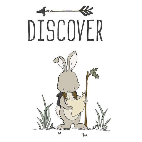 Bunny Discover Black Modern Wood Framed Art Print by Sweet Melody Designs
