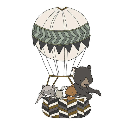 Woodland Hot Air Balloon 2 White Modern Wood Framed Art Print with Double Matting by Sweet Melody Designs