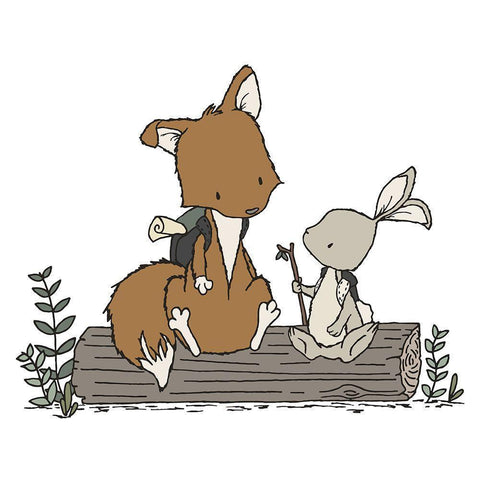 Fox Bunny Lets Be Adventurers Gold Ornate Wood Framed Art Print with Double Matting by Sweet Melody Designs