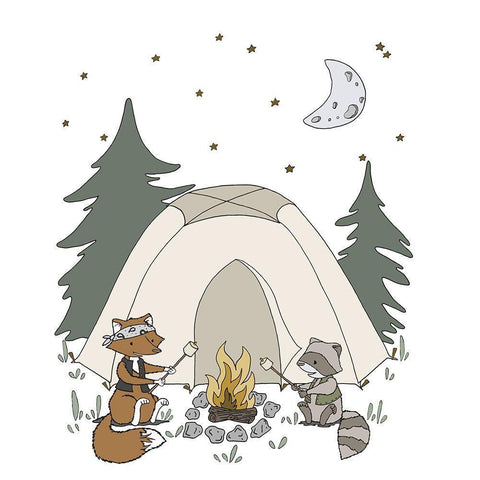 Woodland Camping Buddies Gold Ornate Wood Framed Art Print with Double Matting by Sweet Melody Designs