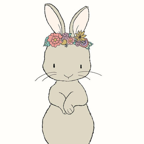 Bunny Floral Crown Black Ornate Wood Framed Art Print with Double Matting by Sweet Melody Designs