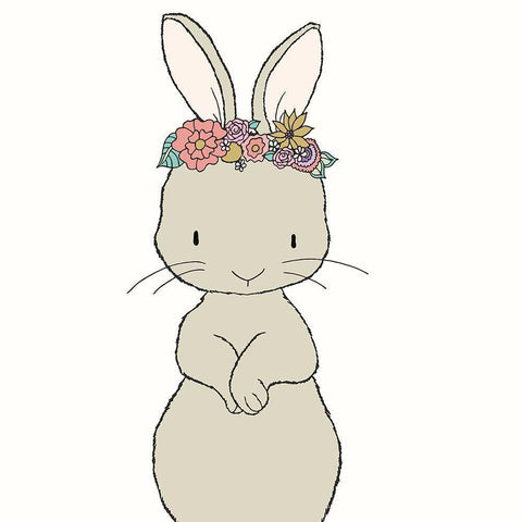 Bunny Floral Crown Black Modern Wood Framed Art Print by Sweet Melody Designs