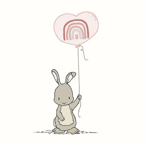 Bunny Heart Balloon Black Modern Wood Framed Art Print with Double Matting by Sweet Melody Designs
