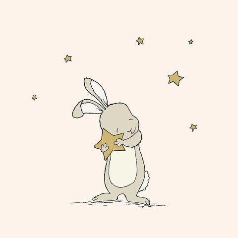 Bunny Holds A Star White Modern Wood Framed Art Print by Sweet Melody Designs