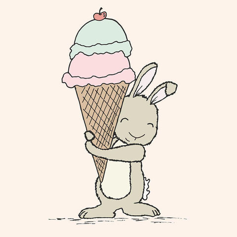 Bunny Ice Cream Black Modern Wood Framed Art Print with Double Matting by Sweet Melody Designs