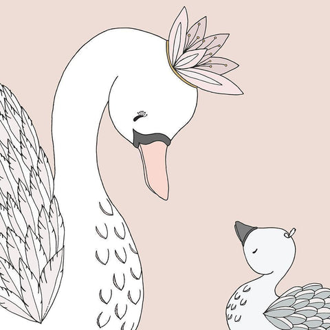 Swan Mama Baby Black Modern Wood Framed Art Print with Double Matting by Sweet Melody Designs
