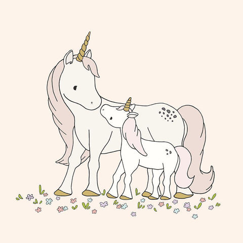 Unicorn Mama and Baby Black Ornate Wood Framed Art Print with Double Matting by Sweet Melody Designs