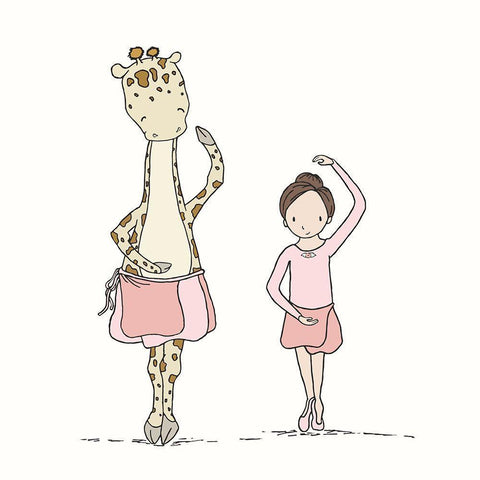 Girl and Giraffe Ballerina Black Modern Wood Framed Art Print with Double Matting by Sweet Melody Designs