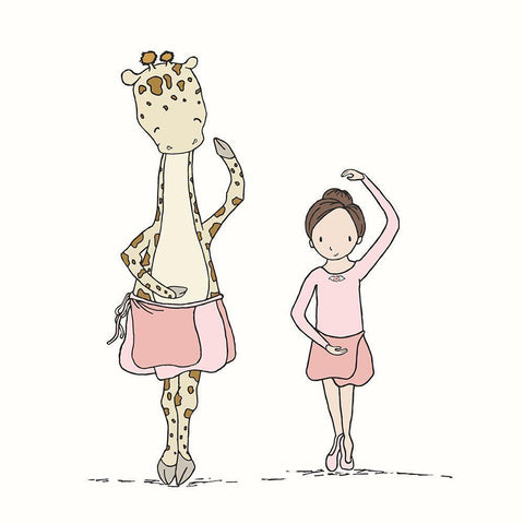 Girl and Giraffe Ballerina White Modern Wood Framed Art Print with Double Matting by Sweet Melody Designs