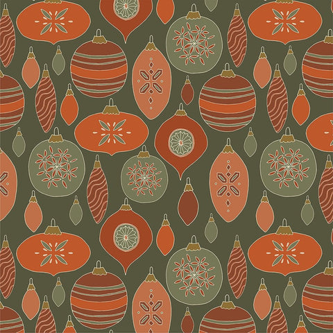 Baubles Pattern Red Green Gold Black Modern Wood Framed Art Print by Sweet Melody Designs