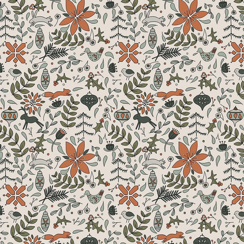 Festive Folk Pattern Cream White Modern Wood Framed Art Print with Double Matting by Sweet Melody Designs