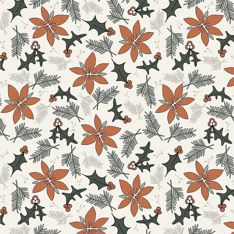 Holiday Flora Cream Black Modern Wood Framed Art Print by Sweet Melody Designs