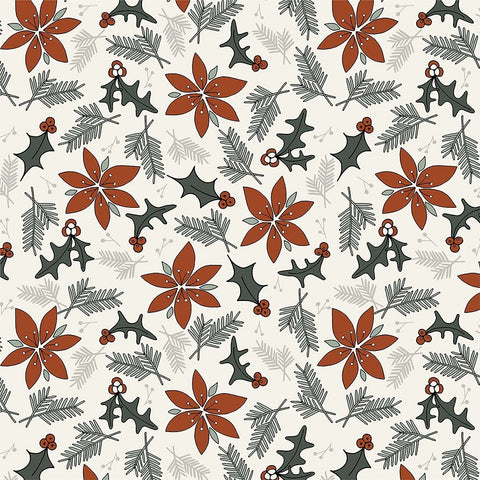 Holiday Flora Red Cream Black Modern Wood Framed Art Print by Sweet Melody Designs