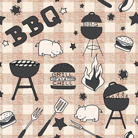 BBQ Checkered Pattern Black Ornate Wood Framed Art Print with Double Matting by Sweet Melody Designs