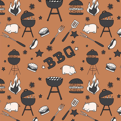 BBQ Grill Pattern Black Modern Wood Framed Art Print by Sweet Melody Designs
