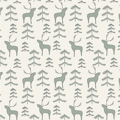 Reindeer Forest Pattern 1 White Modern Wood Framed Art Print with Double Matting by Sweet Melody Designs