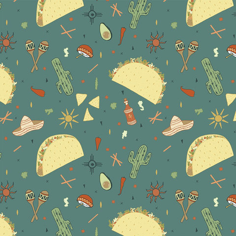 Taco Tuesday Pattern White Modern Wood Framed Art Print with Double Matting by Sweet Melody Designs