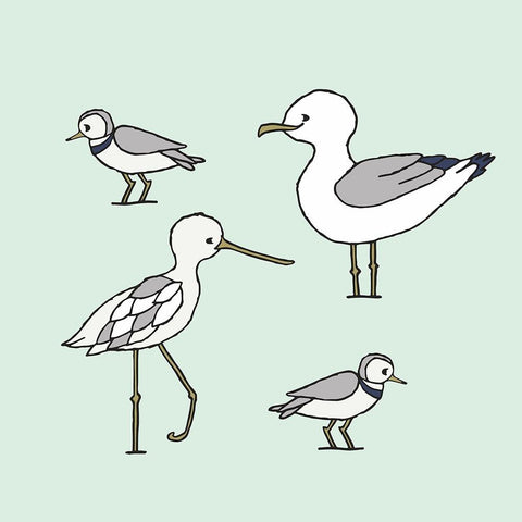 Beach Birds 1 White Modern Wood Framed Art Print by Sweet Melody Designs