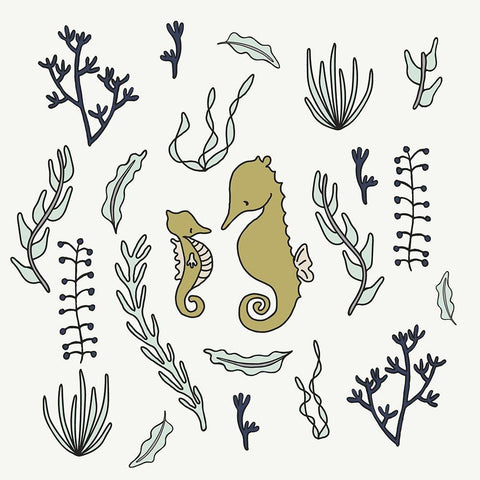 Seahorses 1 White Modern Wood Framed Art Print by Sweet Melody Designs