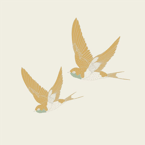 Golden Swallows White Modern Wood Framed Art Print with Double Matting by Sweet Melody Designs