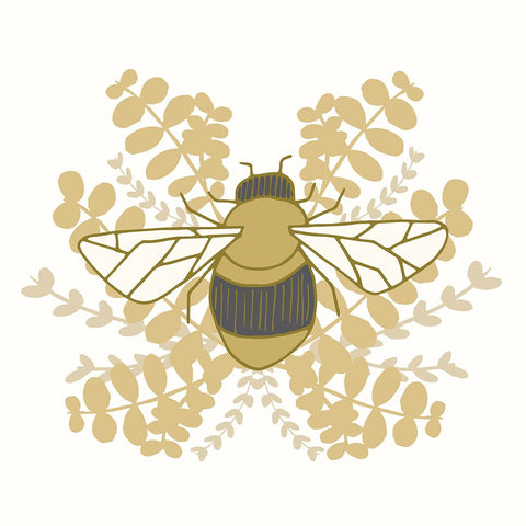 Bumblebee Laurels White Modern Wood Framed Art Print with Double Matting by Sweet Melody Designs