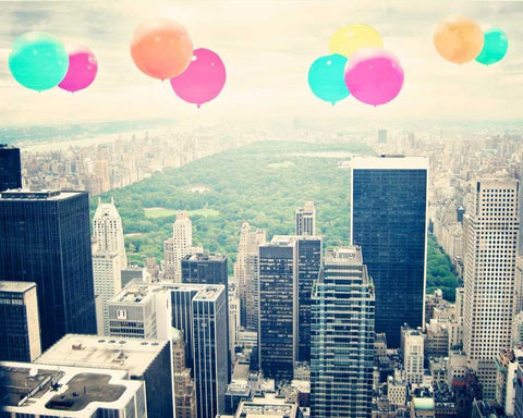 Central Park Balloons Black Ornate Wood Framed Art Print with Double Matting by Davis Ashley
