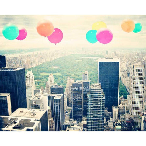 Central Park Balloons Black Modern Wood Framed Art Print by Davis Ashley