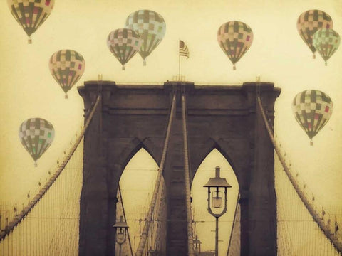 Bridge Balloons Black Ornate Wood Framed Art Print with Double Matting by Davis Ashley