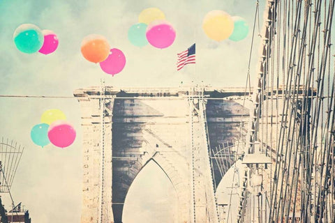 Bright balloons on bridge Black Ornate Wood Framed Art Print with Double Matting by Davis Ashley