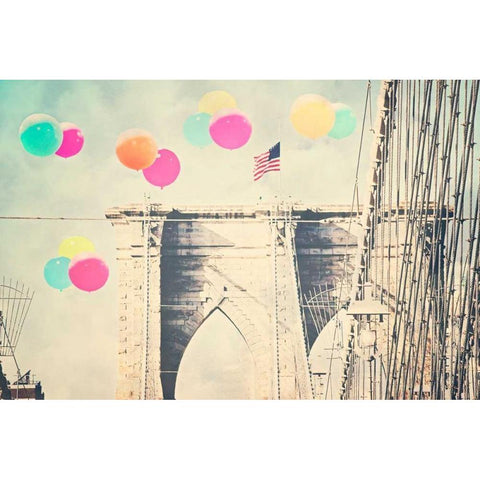 Bright balloons on bridge Black Modern Wood Framed Art Print with Double Matting by Davis Ashley