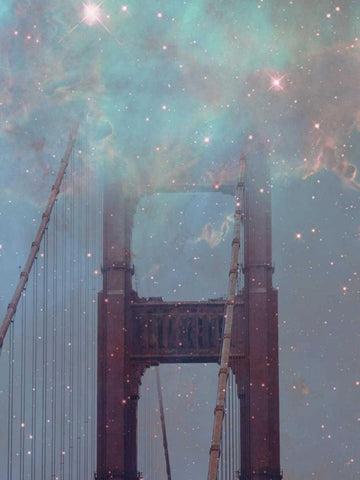 Starry San Francisco. Black Ornate Wood Framed Art Print with Double Matting by Davis Ashley