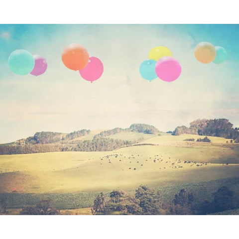 Balloons Over the Country White Modern Wood Framed Art Print by Davis Ashley